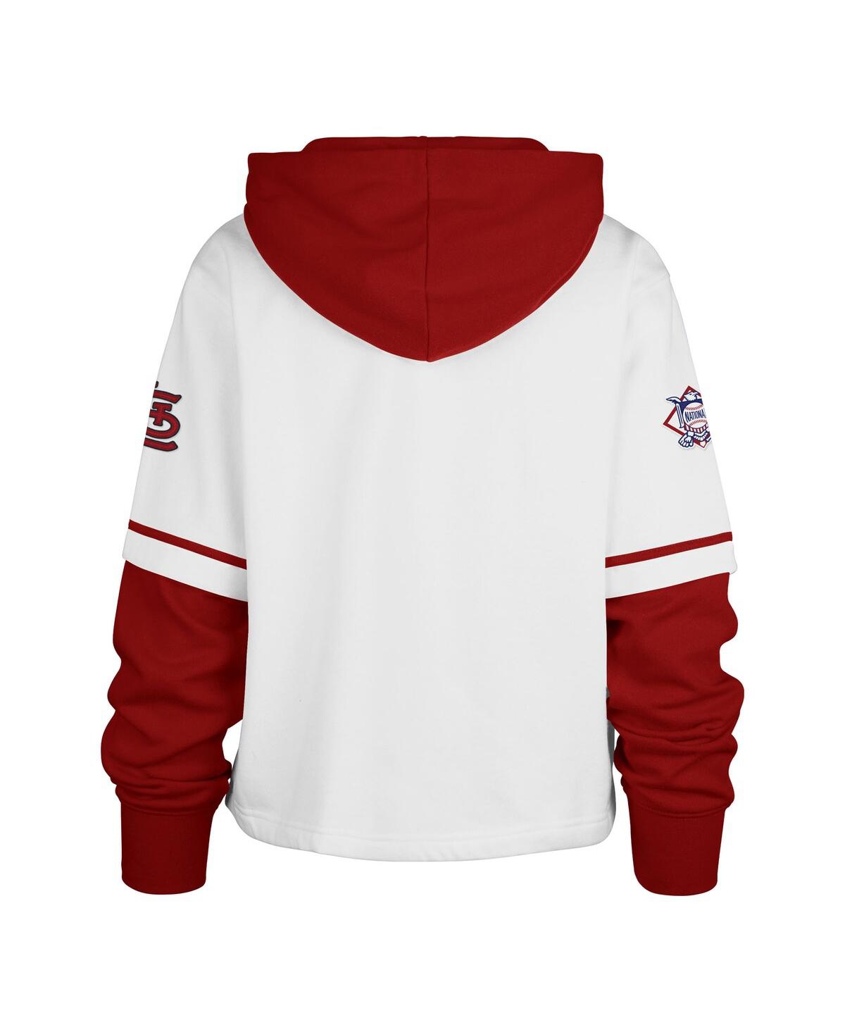 47 BRAND WOMEN'S WHITE ST. LOUIS CARDINALS TRIFECTA SHORTSTOP CROPPED PULLOVER HOODIE 