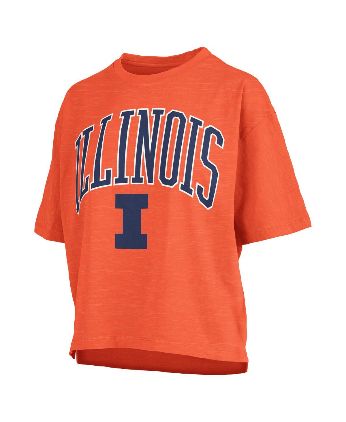 PRESSBOX WOMEN'S ORANGE ILLINOIS FIGHTING ILLINI NELSON ARCH OVER LOGO WAIST LENGTH OVERSIZED SLUB T-SHIRT 