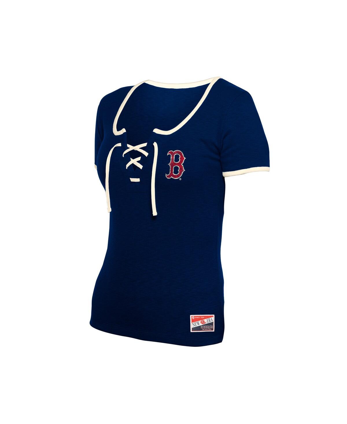 NEW ERA WOMEN'S NAVY BOSTON RED SOX THROWBACK LACE UP T-SHIRT 