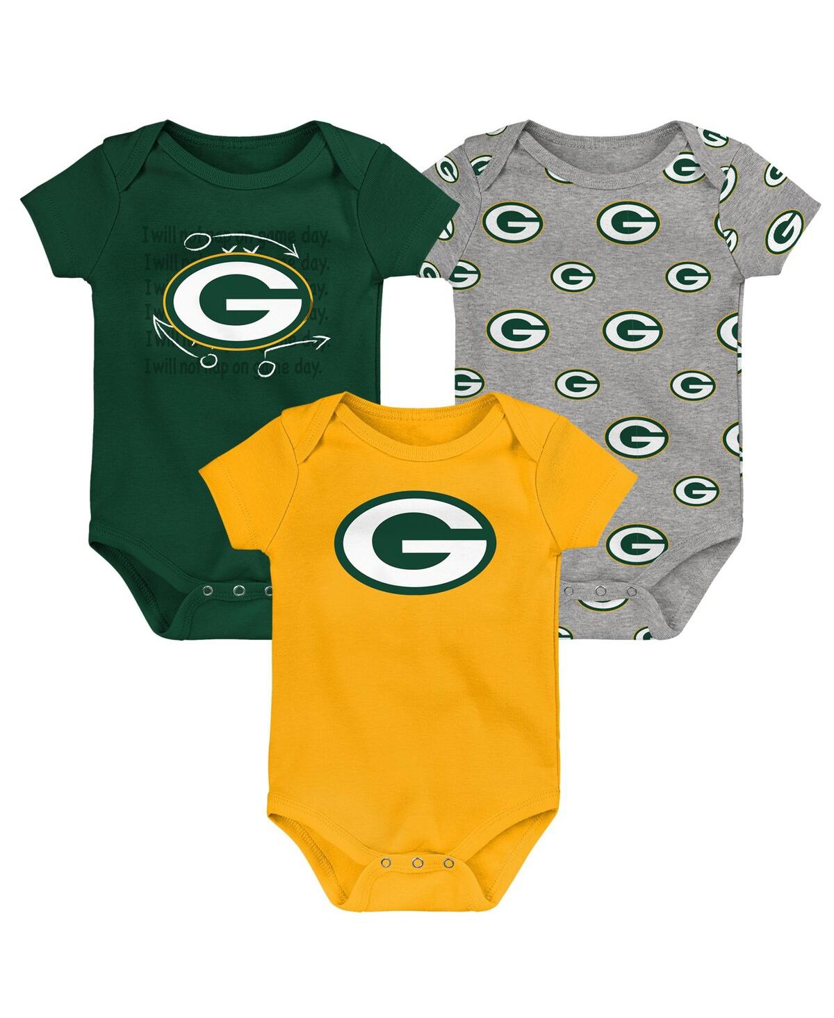 Outerstuff Baby Boys And Girls Green Bay Packers Team Starter Bodysuit Set 3-pack In Green