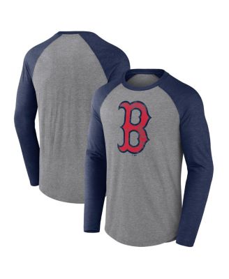 Fanatics - Men's Heather Gray/Heather Navy Boston Red Sox Weathered Logo Tri-Blend Raglan Long Sleeve T-Shirt