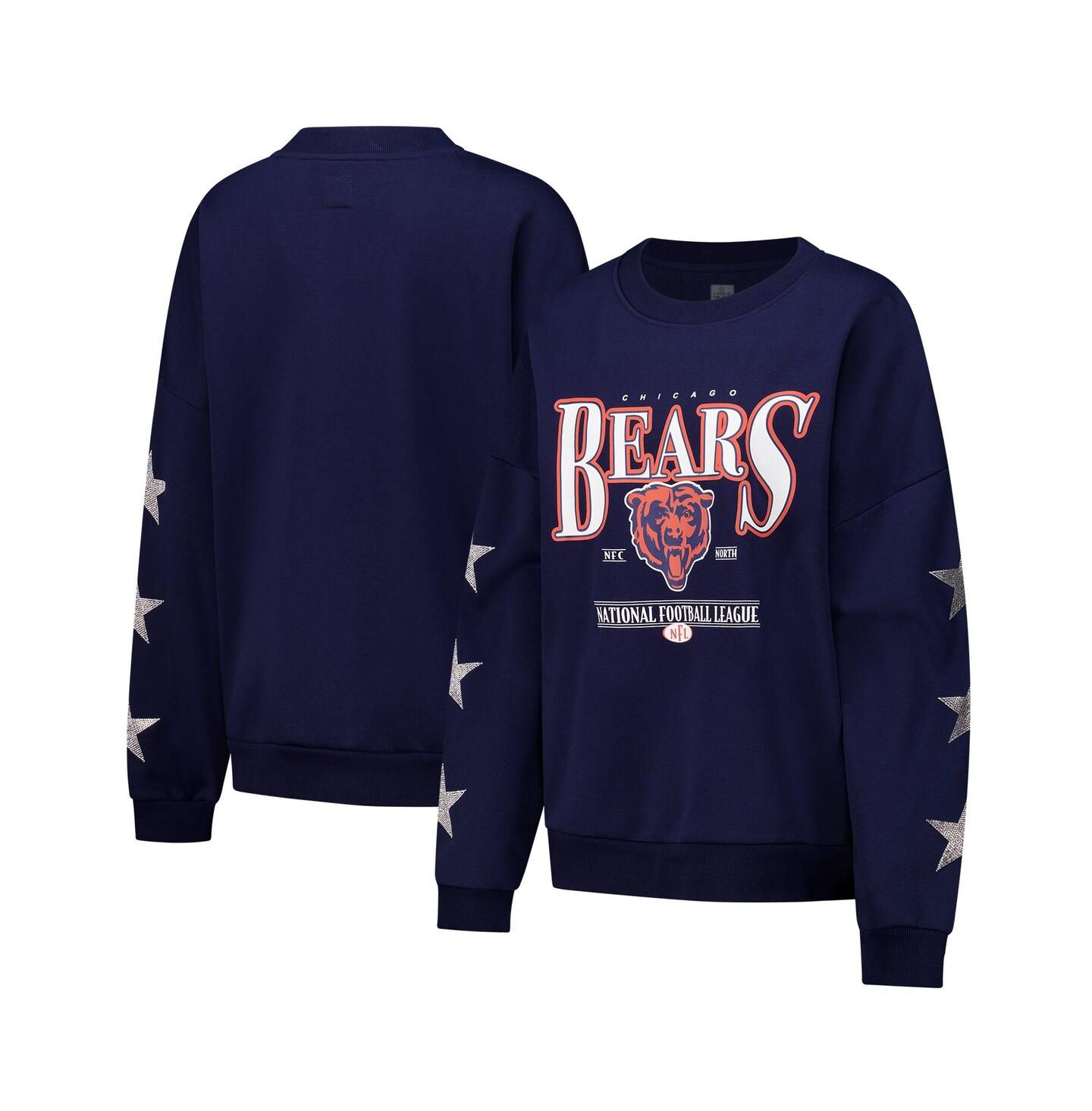 Женский свитер Gameday Couture Navy Chicago Bears Rhinestone Star Sleeve Settle the Score Tri-Blend Pullover — фото 1