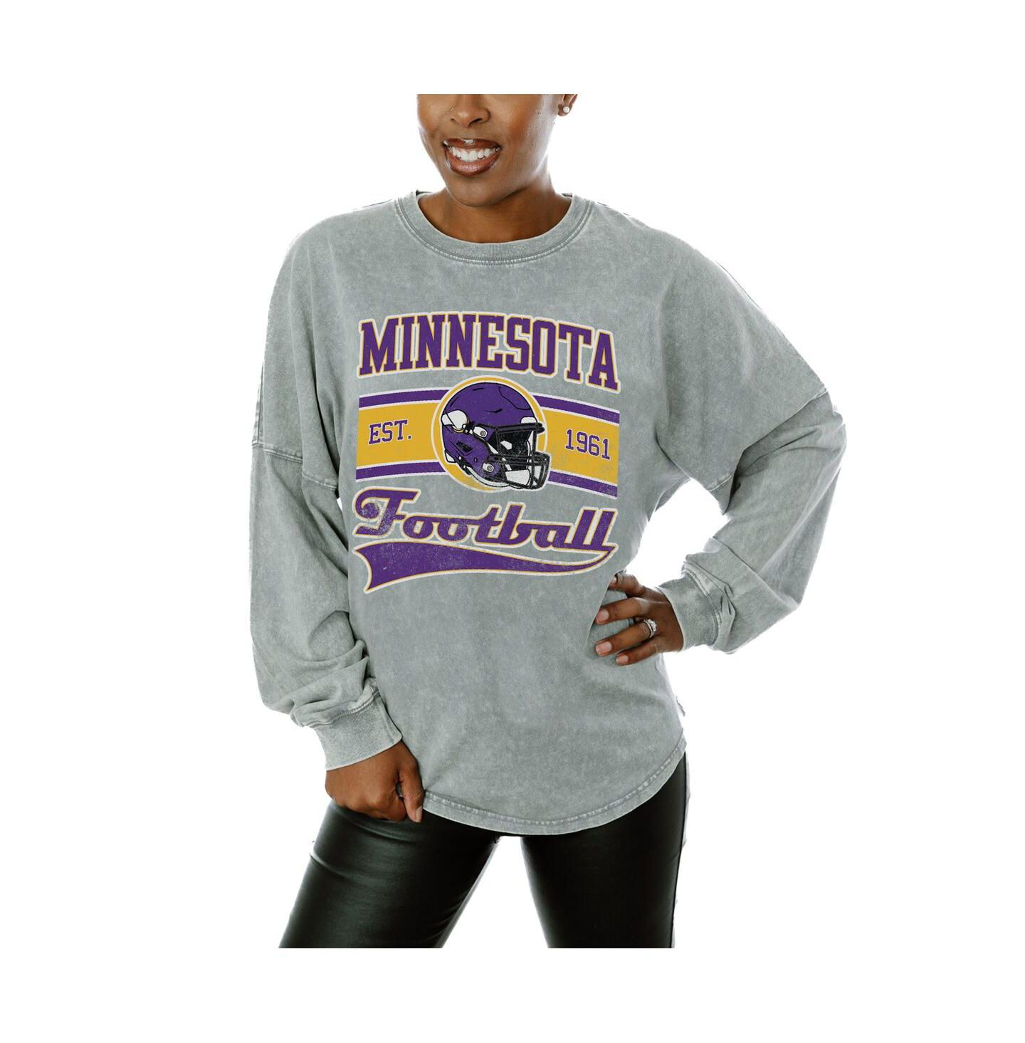 Женская футболка Gameday Couture Gray Minnesota Vikings Snow Wash Oversized Long Sleeve — фото 1