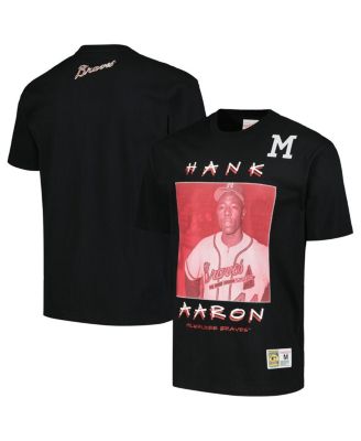 Mitchell & Ness - Men's Hank Aaron Black Milwaukee Braves Cooperstown Collection Heavyweight Premium Player Vintage Logo T-Shirt