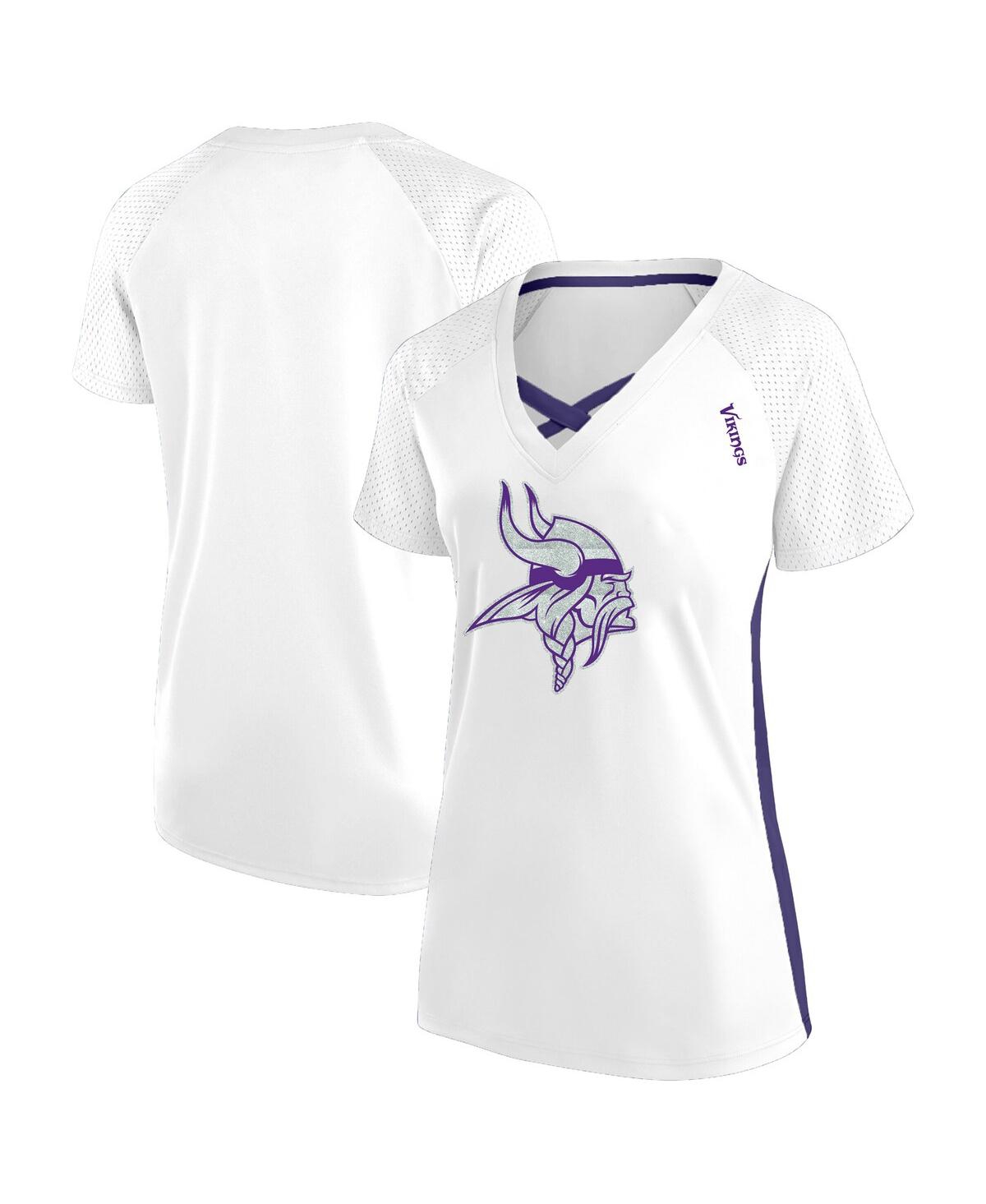 Fanatics Women's White Minnesota Vikings Plus Size Glitter Lace-up V- Neck T-shirt In White