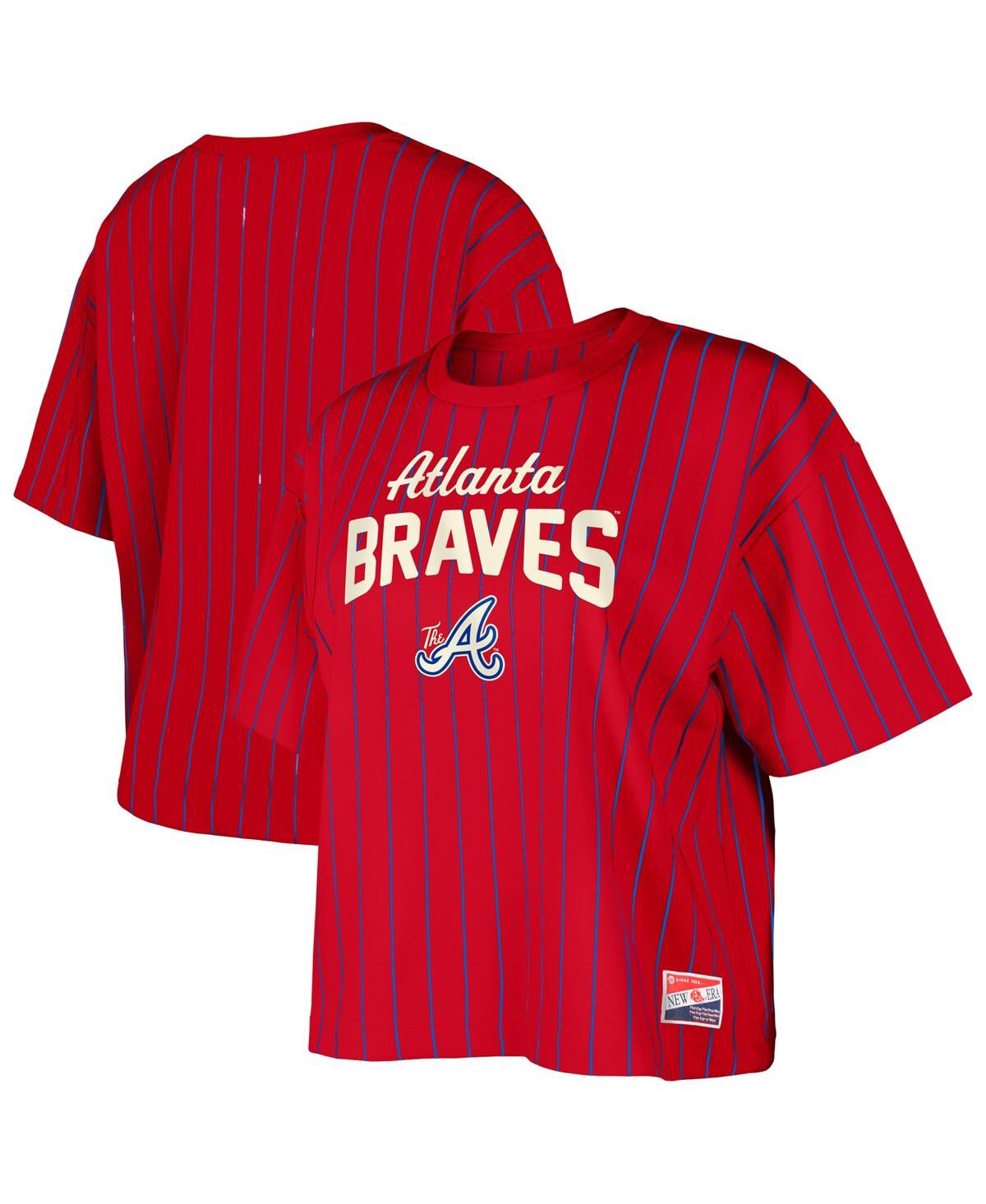 New Era Women's Red Atlanta Braves City Connect Multiplier Pinstripe Cropped T-shirt In Red