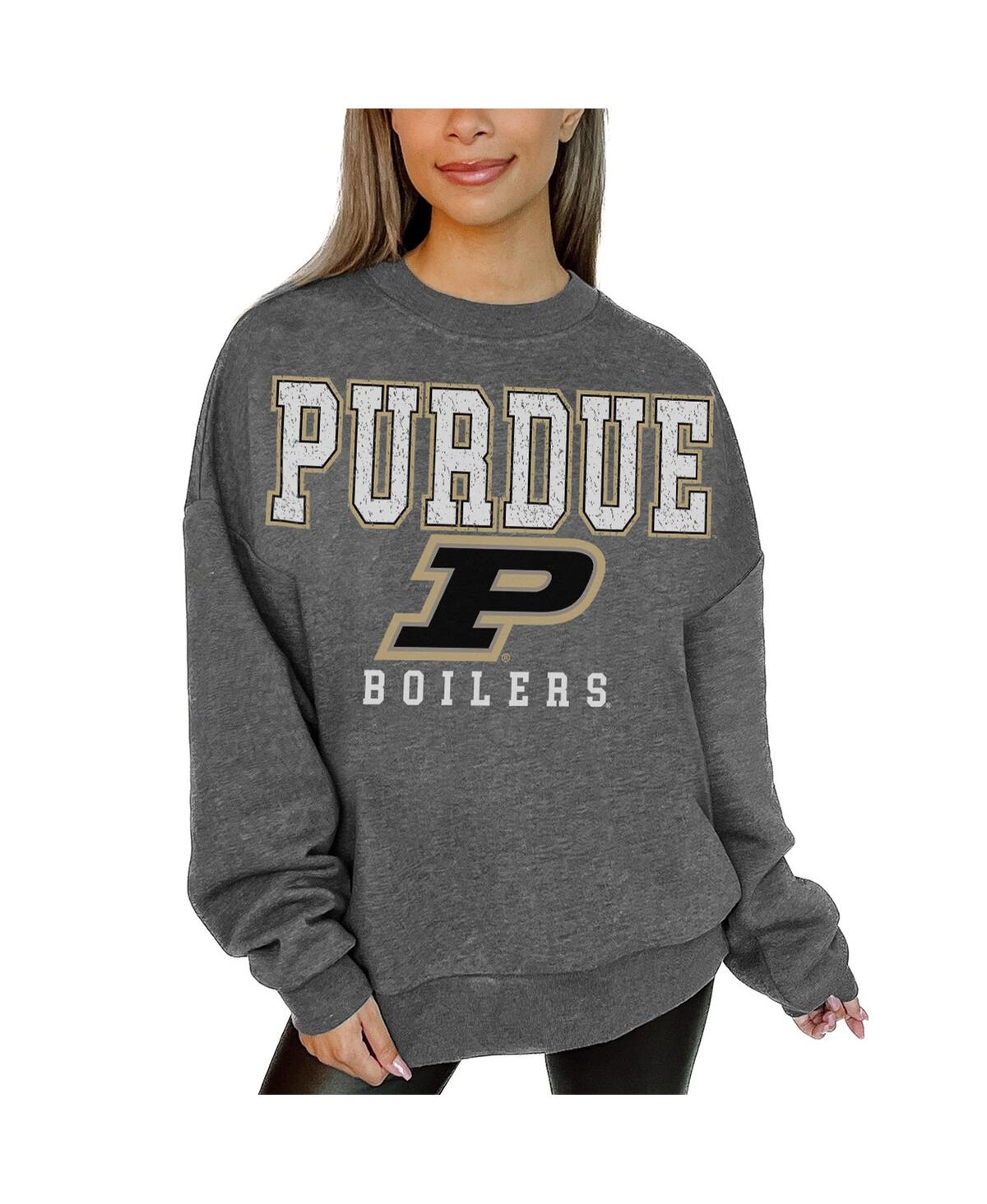 Women's Heather Charcoal Purdue Boilermakers Distressed Fleece Pullover Sweatshirt - Heather Charcoal