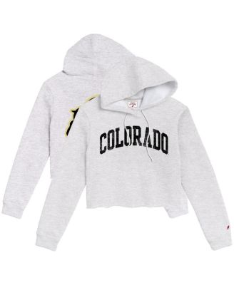League Collegiate Wear - Women's Ash Colorado Buffaloes 2-Hit 1636 Cropped Pullover Hoodie