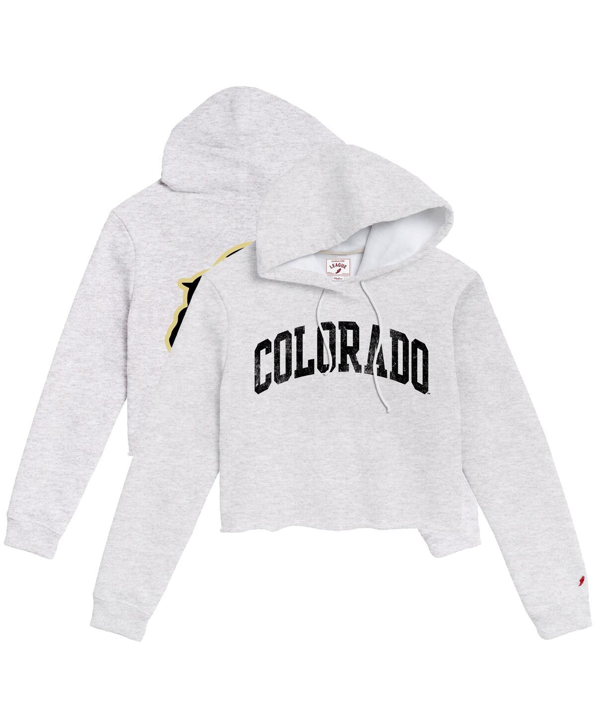 Women's Ash Colorado Buffaloes 2-Hit 1636 Cropped Pullover Hoodie - Ash