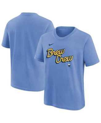 Nike - Big Boys and Girls Powder Blue Milwaukee Brewers City Connect Wordmark T-Shirt