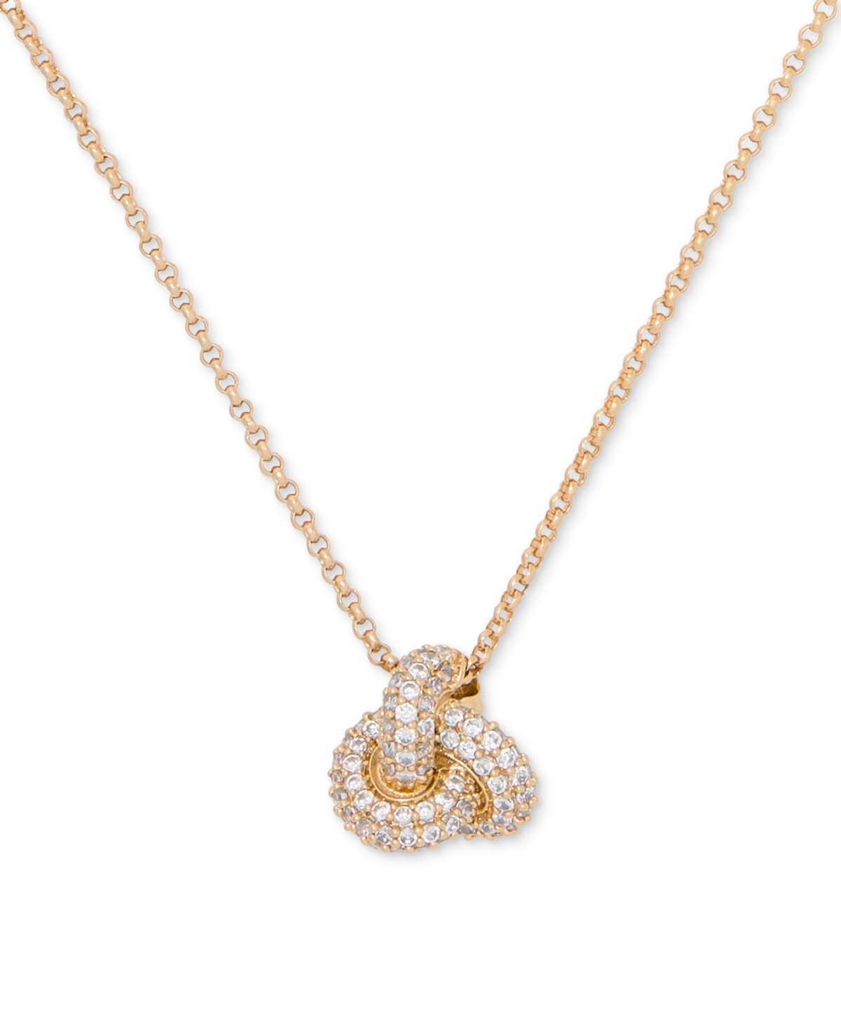 Gold-Tone Pave Double Knot Pendant Necklace, 16" + 3" extender - Clear/gold