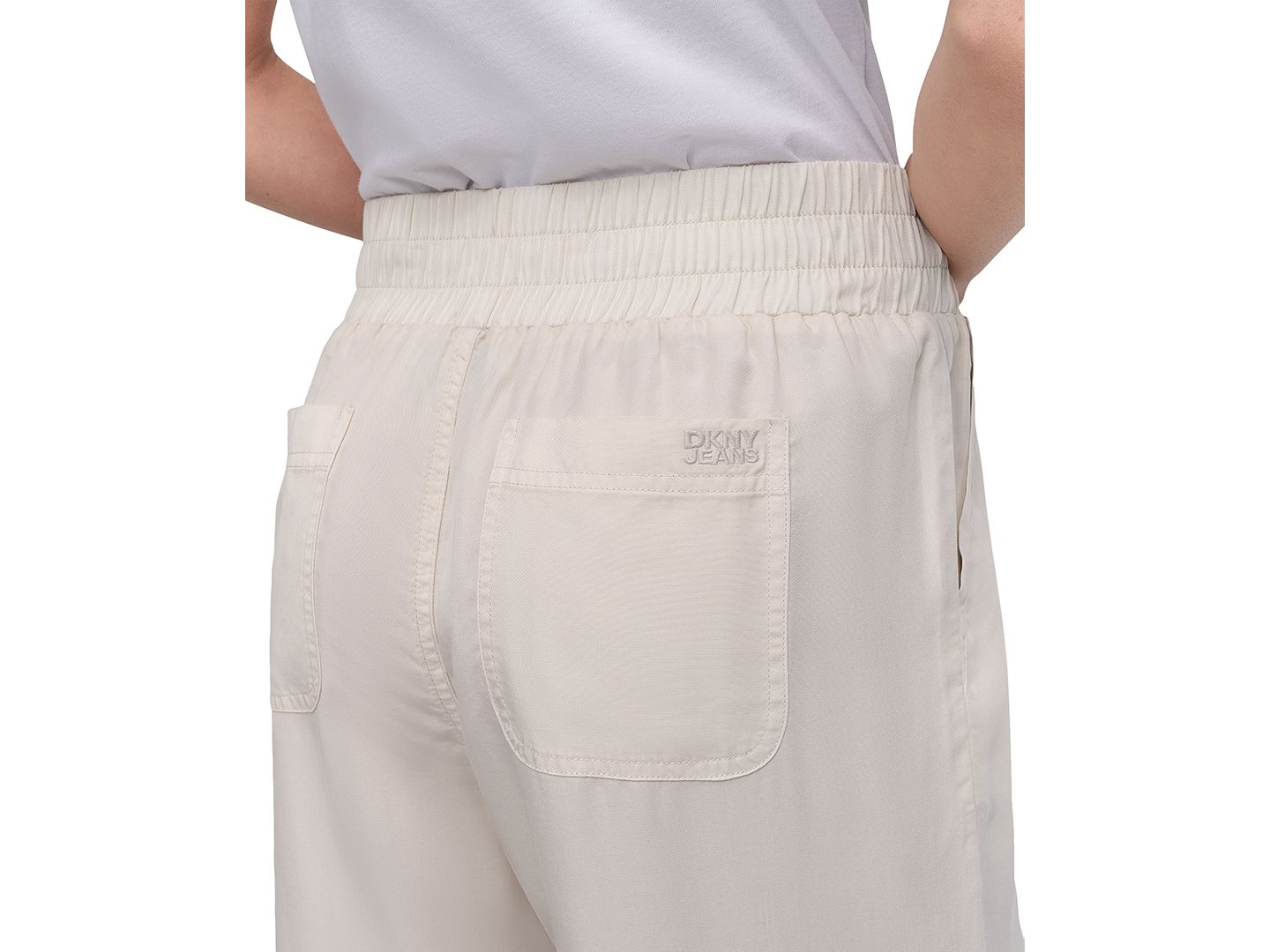Женские брюки DKNY Jeans Petite Smocked-Waist Wide-Leg, цвет: Светлый хаки — фото 4