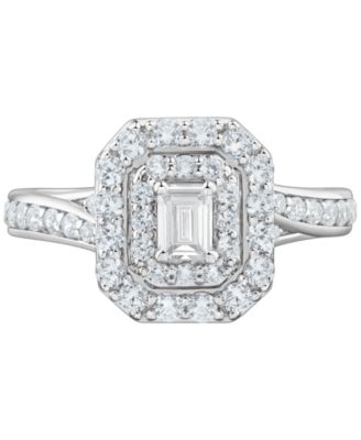 Diamond Emerald-Cut Double Halo Engagement Ring (1 ct. t.w.) in 14k White Gold
