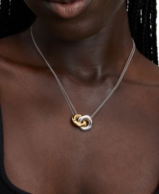 Two-Tone Interlock Ring Pendant Necklace, 16" + 3" extender