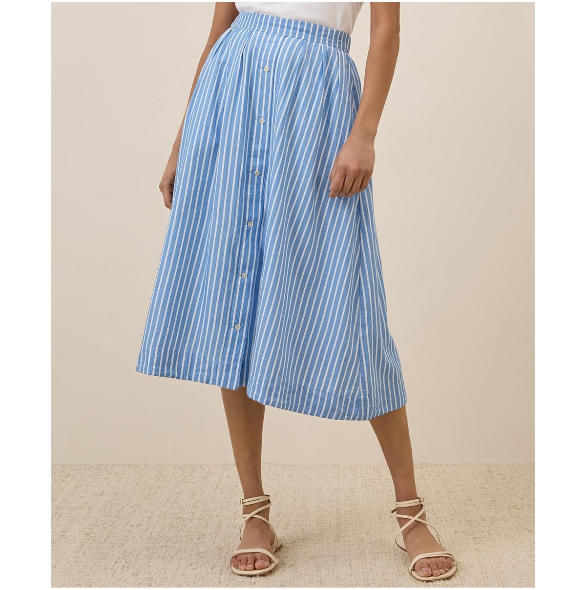 Women's Organic Cotton Sunset Lightweight Cotton Button Skirt - Blue bondi stripe