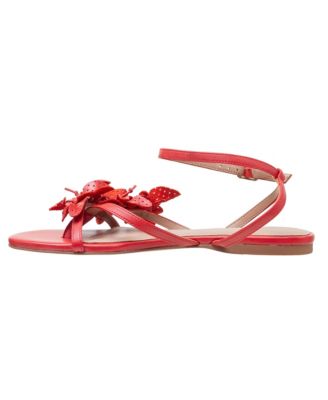 LUCIA Women's Flower Embellished Strappy Flat Leather Sandals