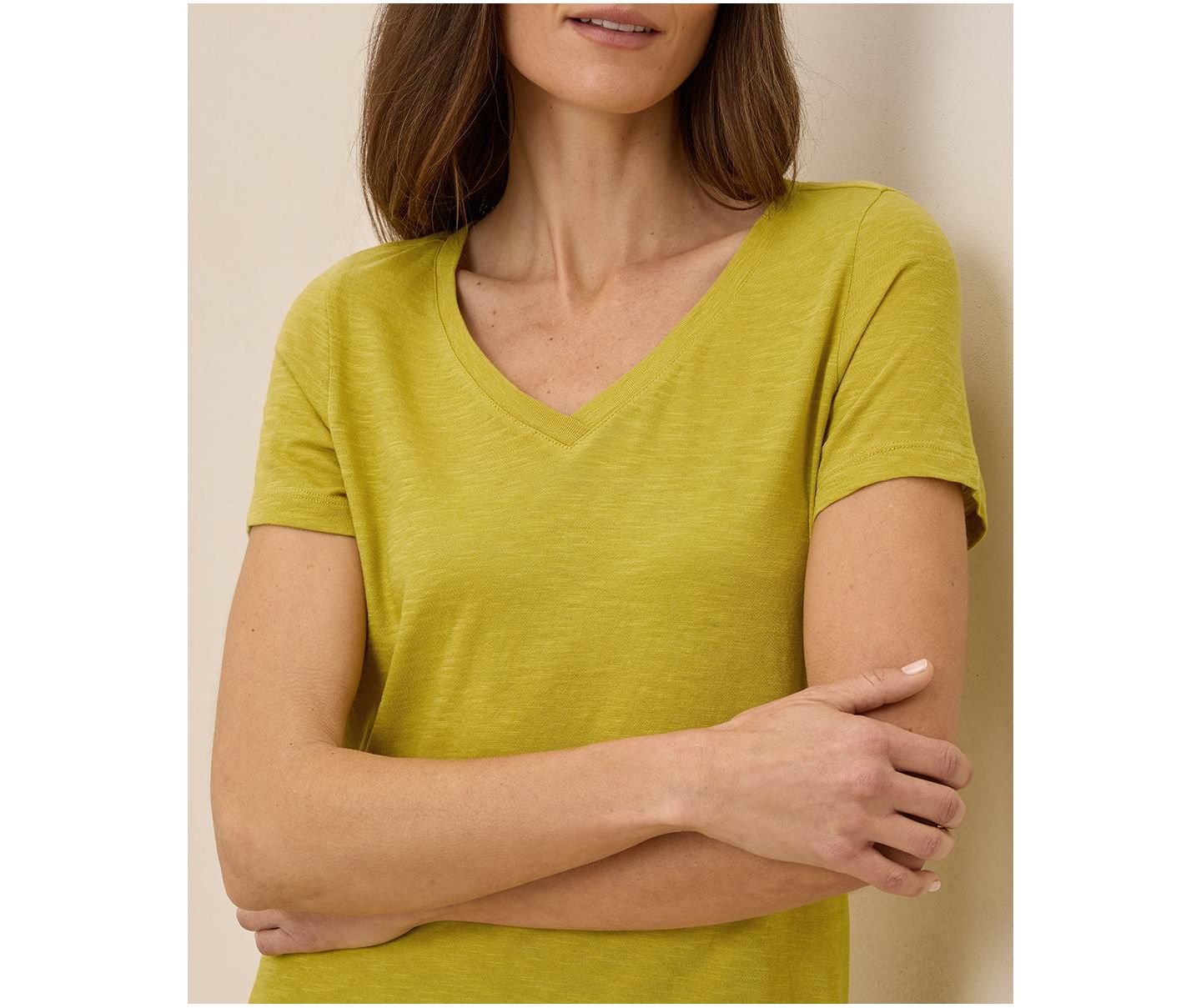 Женская футболка Pact Organic Cotton Featherweight Slub V-Neck, цвет: Шартрез — фото 3