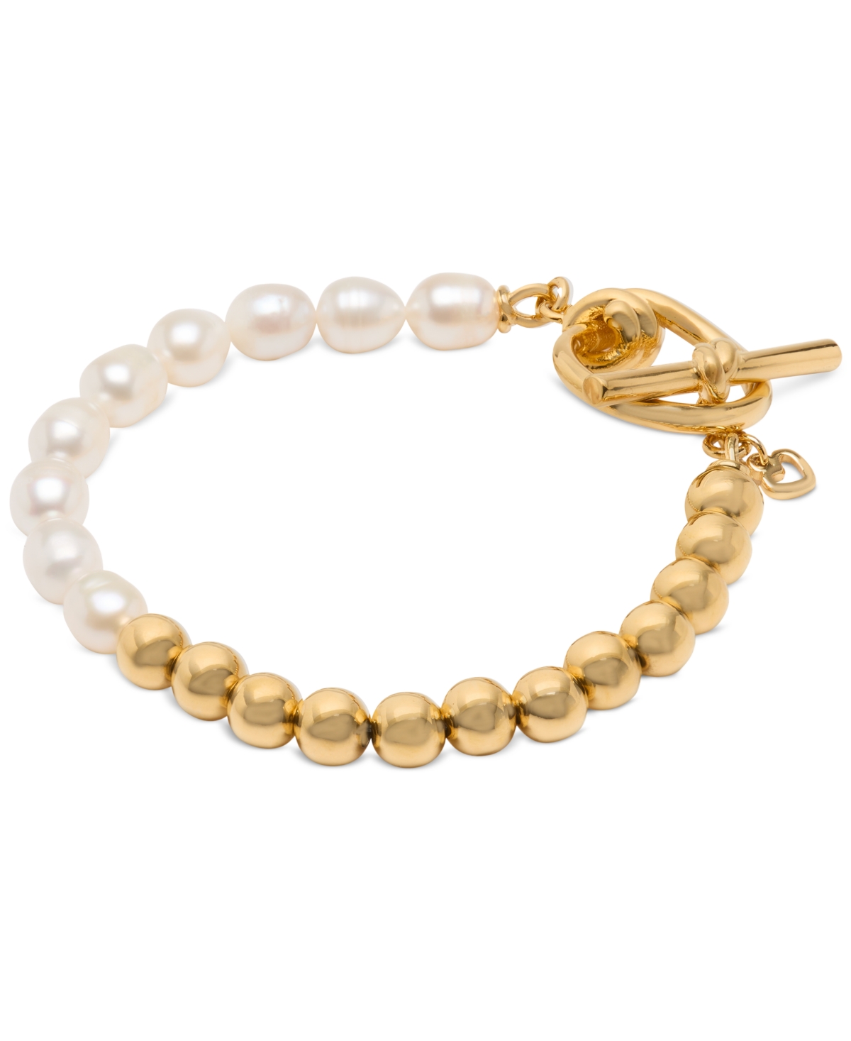 Gold-Tone Freshwater Pearl Beaded Flex Bracelet - Cream/gold