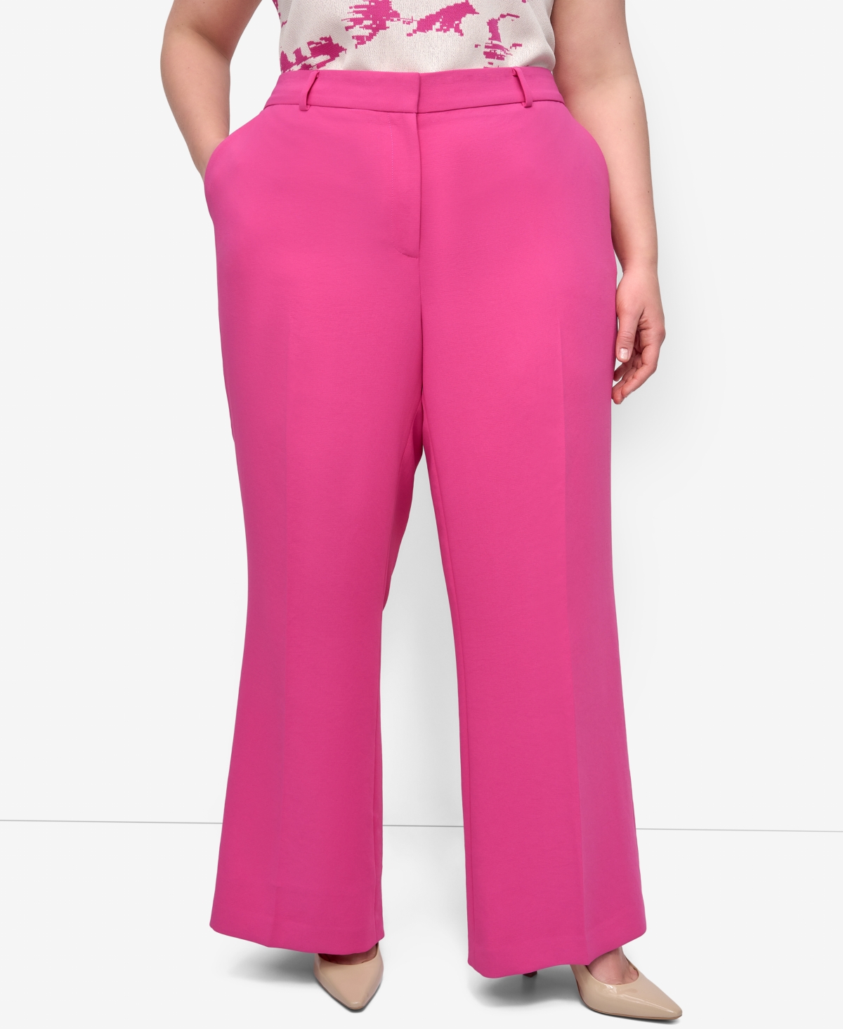 Plus Size Aero Crepe High Rise Wide Leg Pants - Vivid Pink
