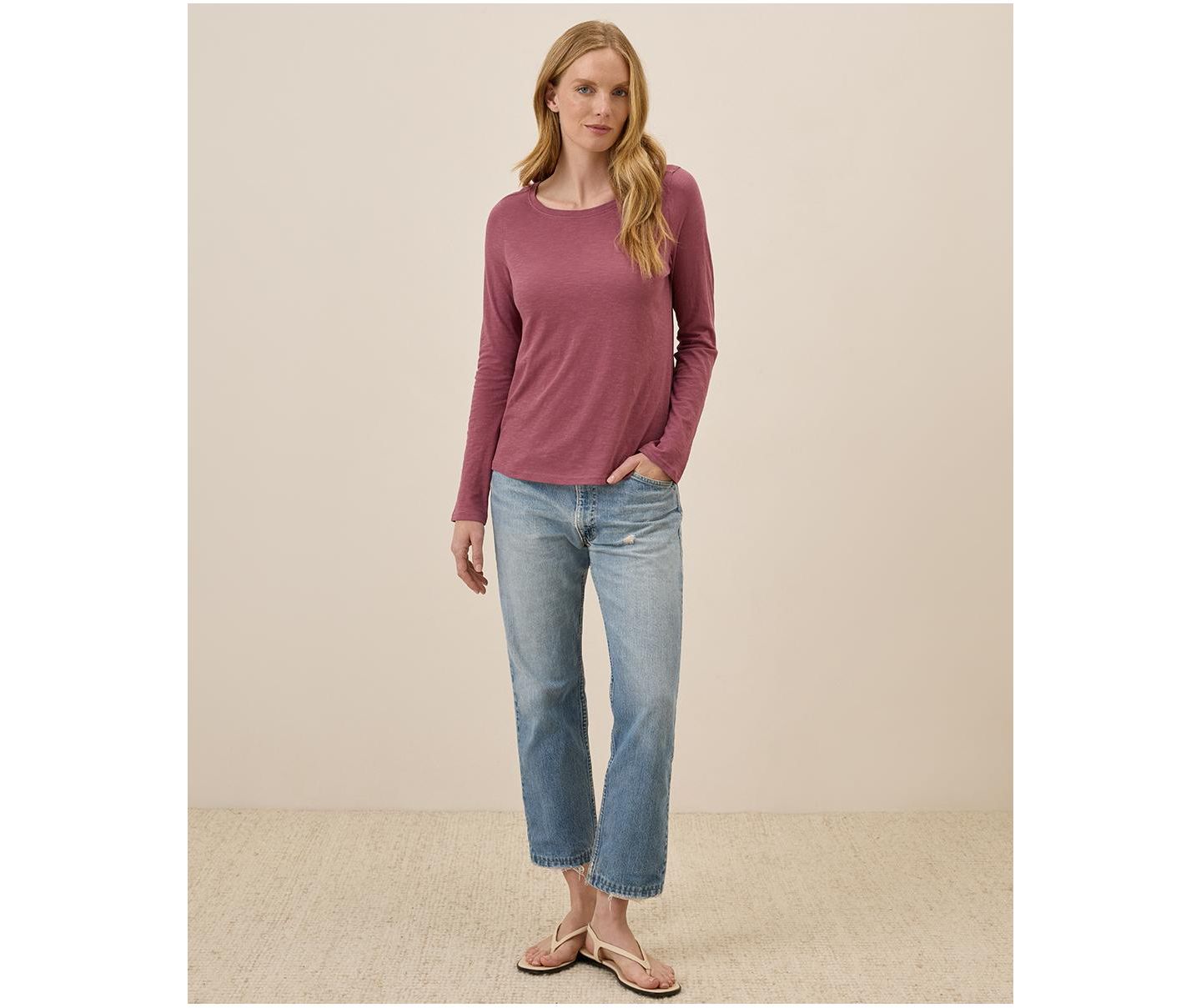 Женская футболка Pact Organic Cotton Featherweight Slub Long Sleeve, цвет: Розовато-лиловый — фото 2