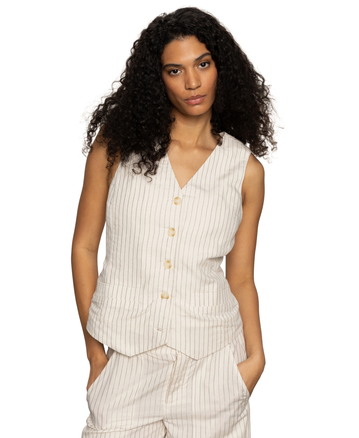 Sanctuary Women's Metallic-stripe Button-front Vest