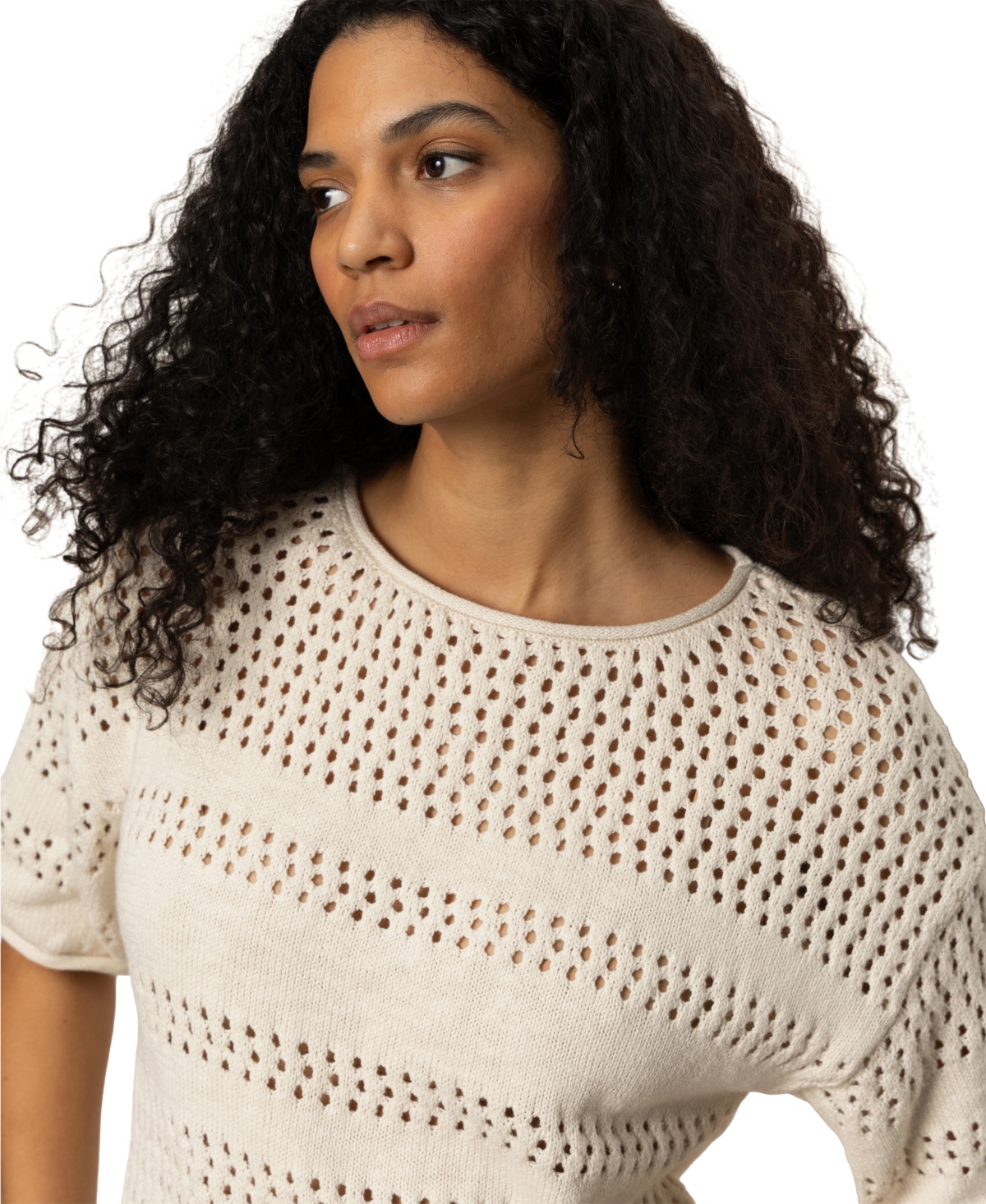 Sanctuary Stripe Open Stitch Elbow Sleeve Cotton Sweater