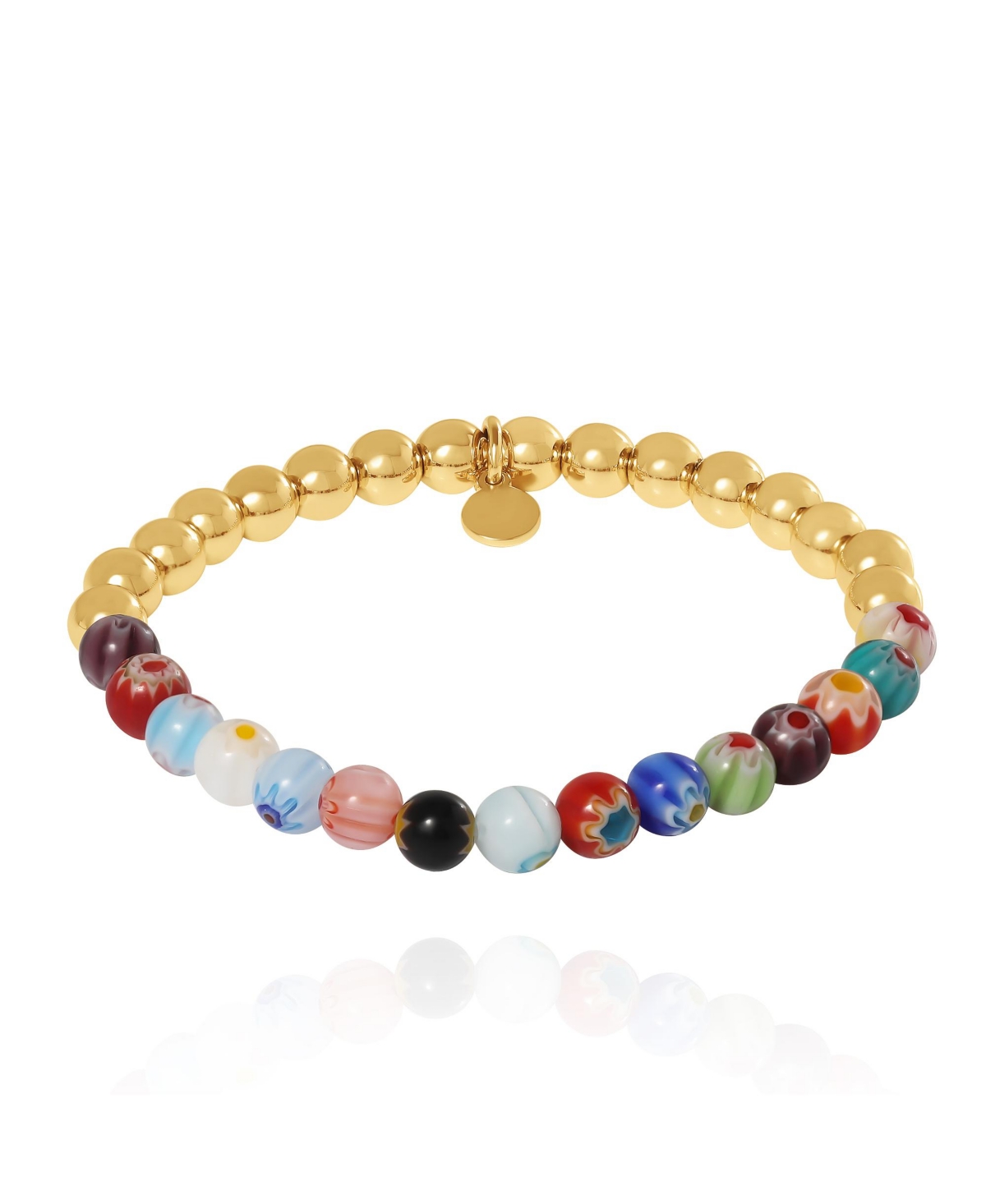 Multicolor Beaded Stretch Bracelet with Gold Accents - Gold, multicolor