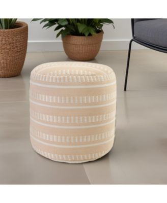 Striped Round Polyester Pouf Ottoman for Patio and Home Decor