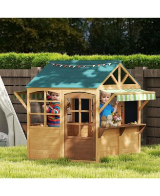Outdoor Playhouse, Foldable Wooden Kids Cottage,