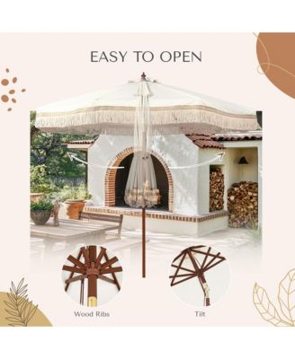 BOHO 9' Fringe Patio Umbrella with Tassels UPF50+ Boho Style 5-Year-Non-Fading for Outdoor Yard Market Ivony Xchevron