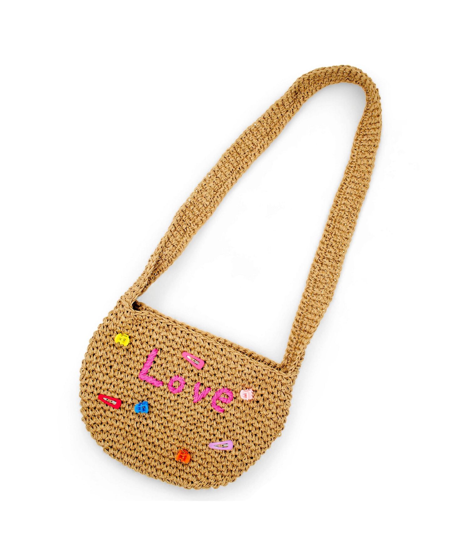 Сумка Tiny Treats + Zomi Gems Wicker Crossbody Message Charm Tote, Hot Pink "Love" для девочек, цвет: Розовый, вариант 1 — фото 2