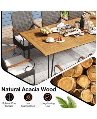 9 PCS Outdoor Patio Dining Set Acacia Wood Square & Table Armchairs Set of 8
