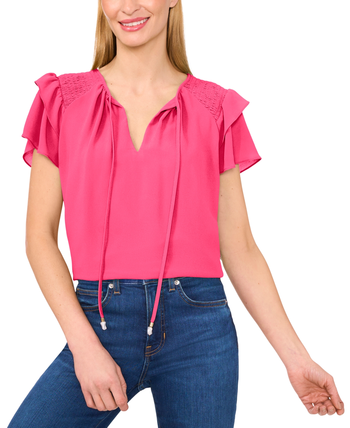 Cece Women's Tie-neck Tiered-ruffle-sleeve Blouse In Purple