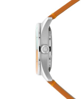 Men's Fleuss Automatic Orange Leather Strap Watch, 43mm