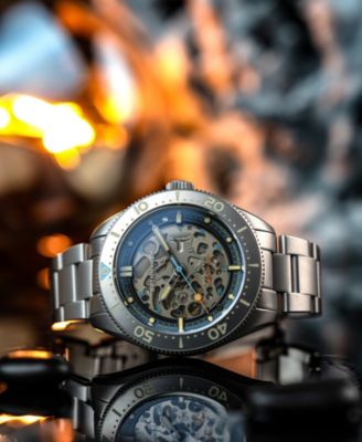 Men's Croft 42 Skeleton Automatic Sandblasted Solid Stainless Steel Bracelet Watch, 42mm