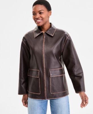 BCBGMAXAZRIA - Petite Zip-Front Leather Jacket
