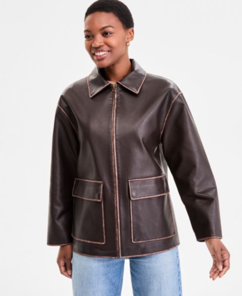 Женские куртки BCBGMAXAZRIA Zip-Front Faux-Leather Coat