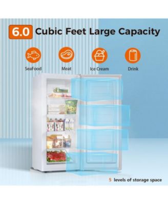 Upright Freezer — 6.0 Cu Ft Deep Freezer with Reversible Door, Removable Shelves, Adjustable Thermostat