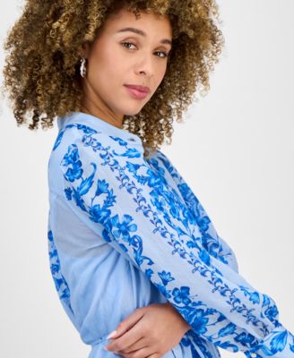 Women's Printed Button-Front Belted Dress