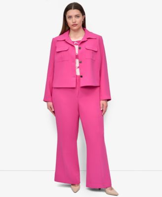 Plus Size Aero Crepe Cropped Wing Collar Jacket Aero Crepe High Rise Wide Leg Pants