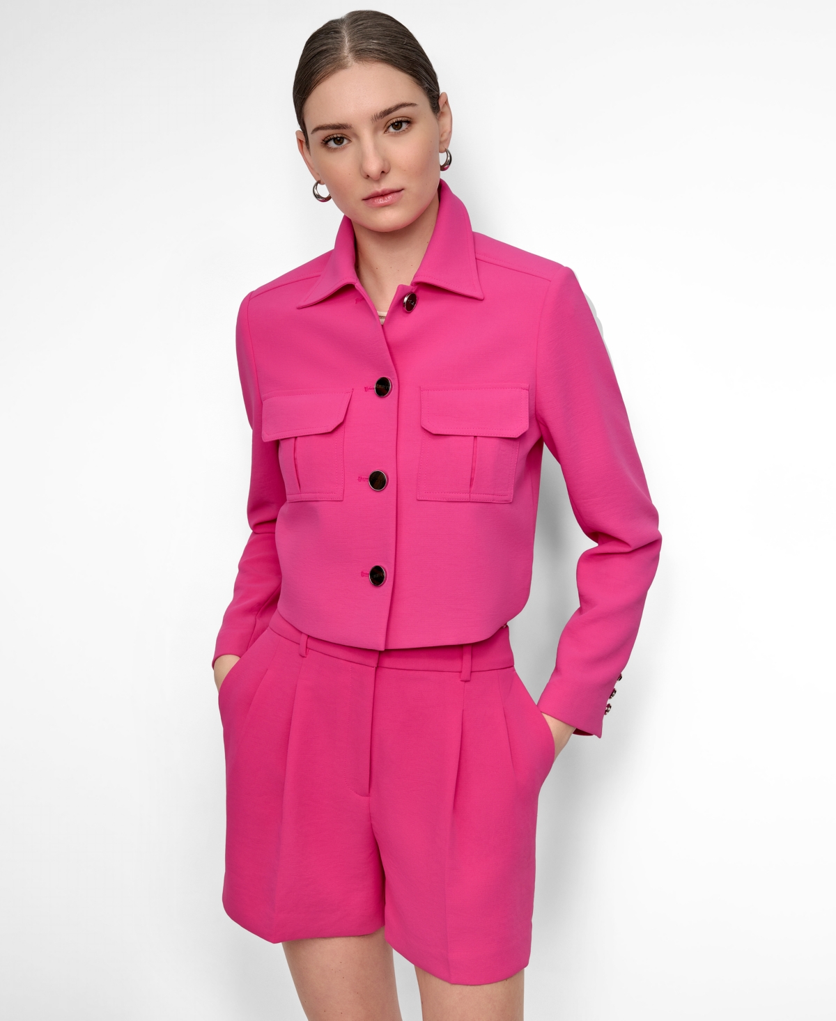 Dkny Petite Aero Crepe Button-front Jacket In Pink