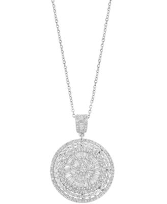 EFFY&reg; Diamond Round & Baguette Sunburst Cluster 18" Pendant Necklace (1-1/2 ct. t.w.) in 14k White Gold