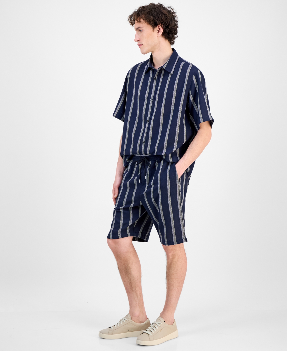 Hugo Boss Hugo Ronan Stripe Oxford Shorts In Blue