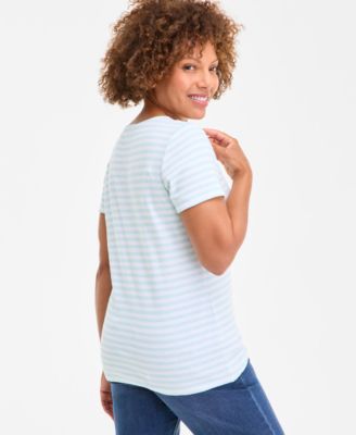 売れ筋商品|||スタイルアンドコー カットソー トップス レディース Women's Striped Scoop-Neck Short-Sleeve Top, Exclusively at Macy's Turquoise Blue Stripe スタイルアンドコー レディース カットソー トップス Women's