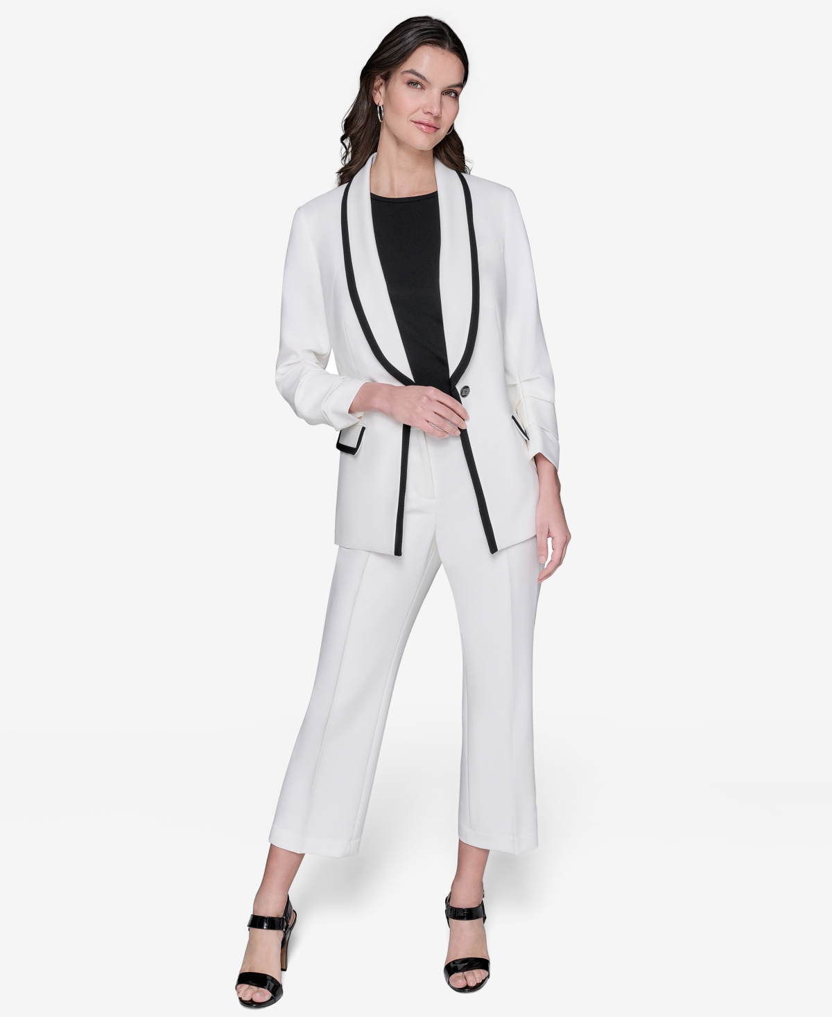 Shop Karl Lagerfeld Women's Contrast-trim One-button Blazer