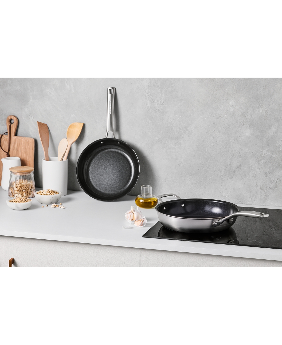 Le Creuset Essential Stainless Steel Set Of 2 Nonstick Frying Pans In Silver