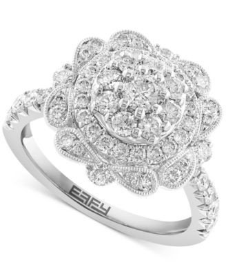 EFFY Collection - Diamond Flower Cluster Milgrain Bead Ring (1-1/3 ct. t.w.) in 14k White Gold