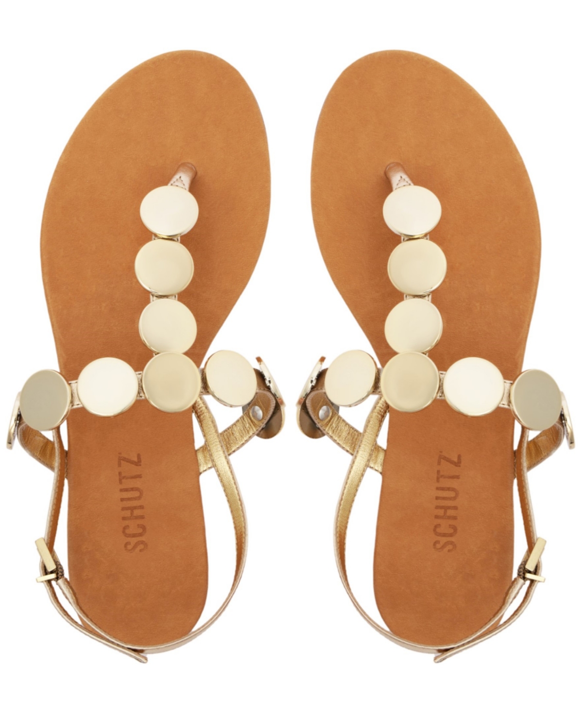 Shop Schutz Women's Acacia T Round Toe Flat Sandals In Gold