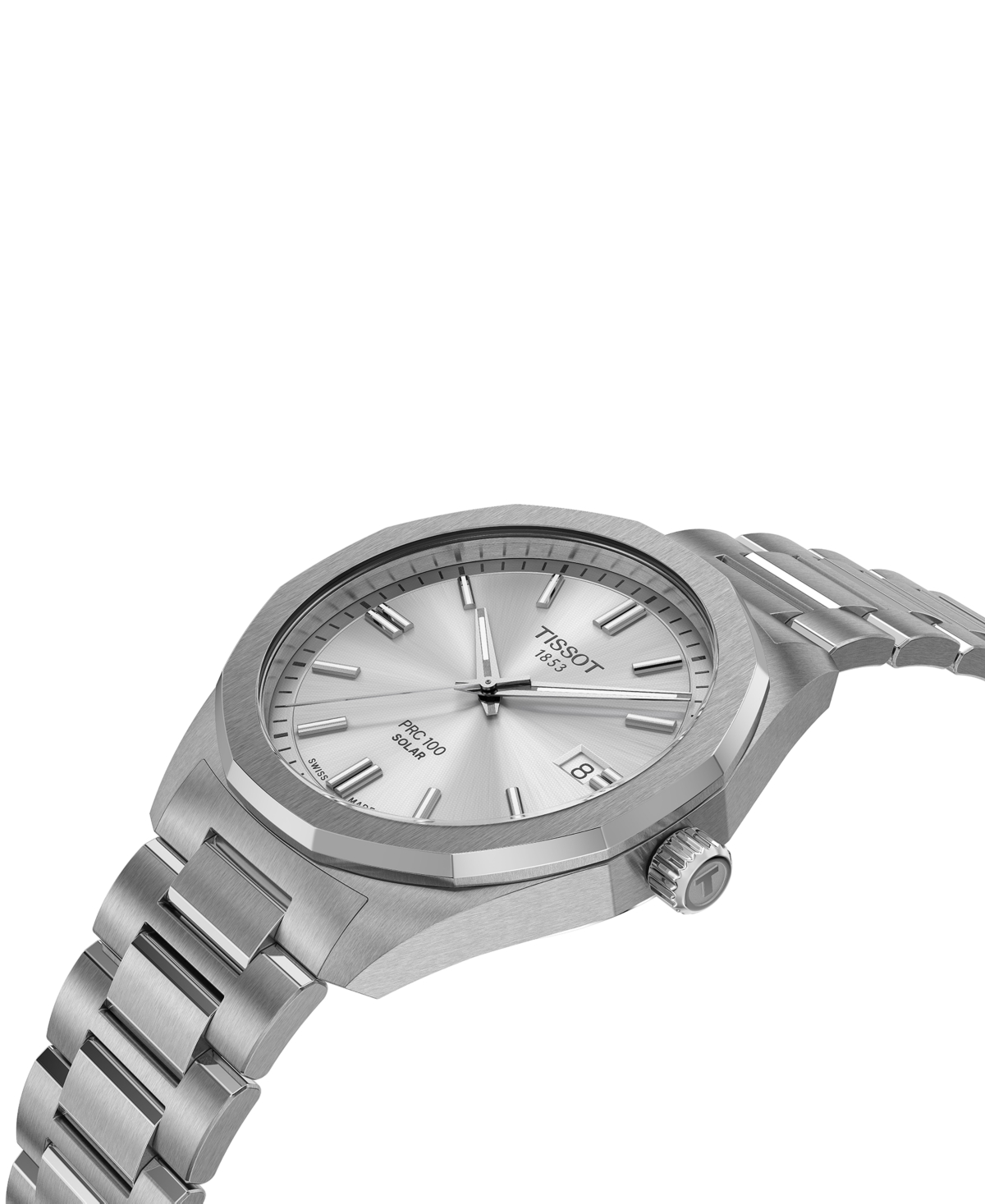 Tissot Men's Swiss Prc 100 Solar Quartz Stainless Steel Bracelet Watch 39mm In Bracelet,steel