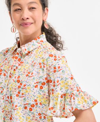 Style & Co Petite Madison Ditsy Shine Camp Shirt